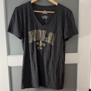 Fanatics Black V-Neck Tee with Gold NOLA Crest